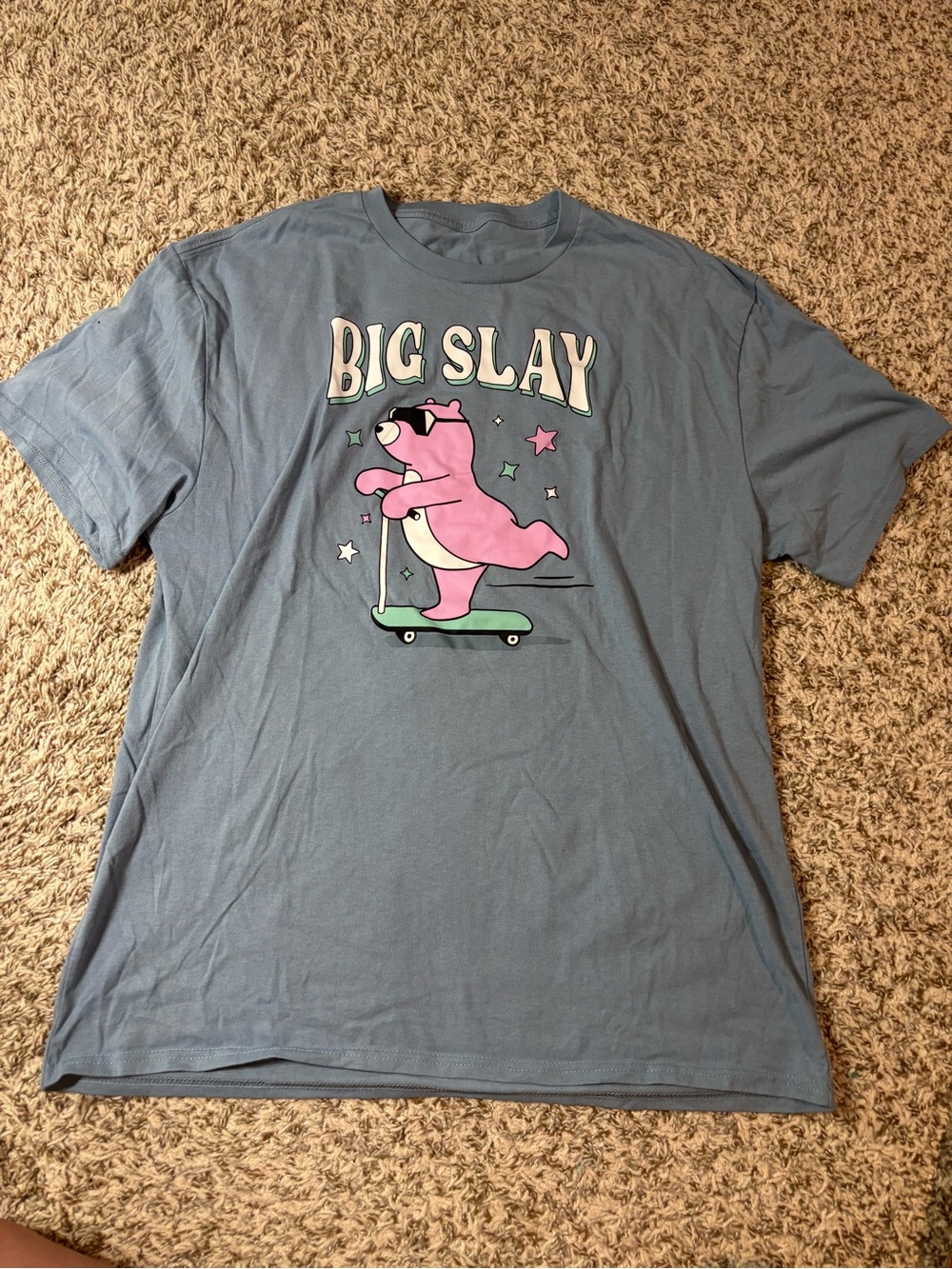 Big Slay Graphic Tee - Blue with Pink Bear